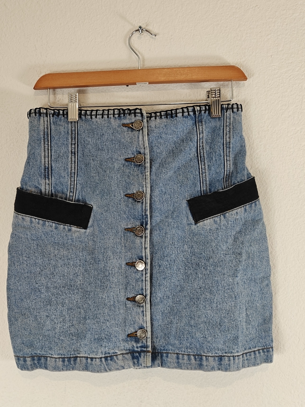 Vintage Authentic Denims 100% Cotton Suede Trim Button Front Mini Skirt S